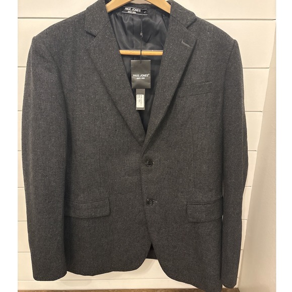 Paul Jones Men Charcoal Grey Herringbone Tweed Blazer Jacket Size L New With Tag